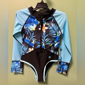 Tropical Blue Floral Kids Swim One Piece NWT Size S